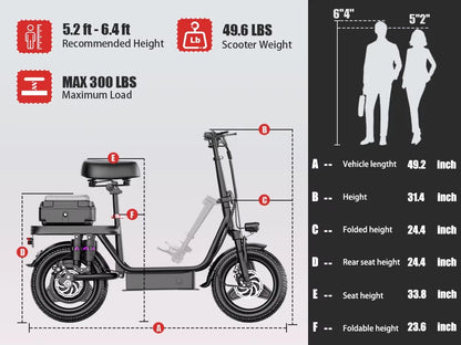GQ8 Folding Electric Bike Scooter – 48V 15Ah 250W Motor, 14" Fat Tyres, Dual Suspension