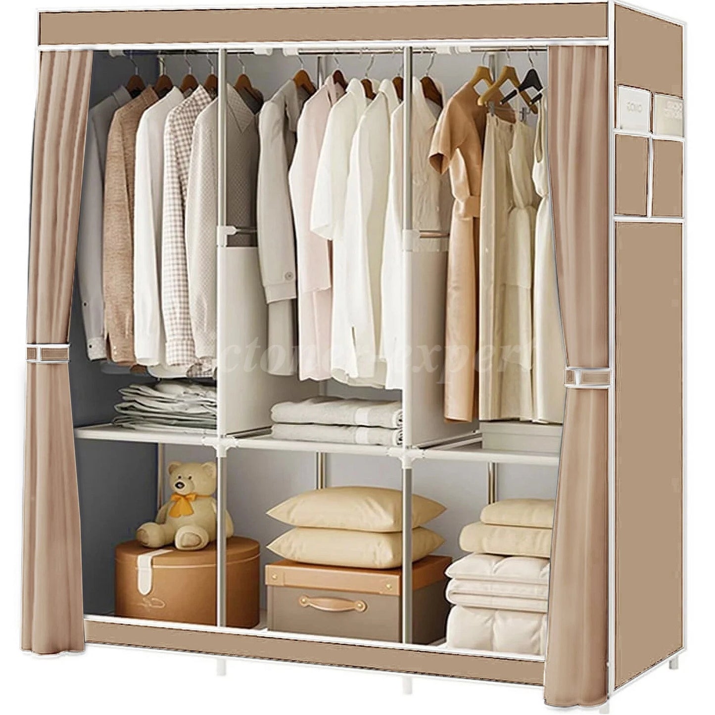 Large Fabric Canvas Wardrobe with Clothes Hanging Rail Shelving Storage Closet