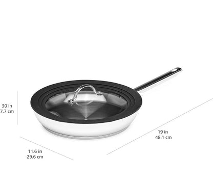 Full Induction Stainless Steel 3pc Fry pan Set with Universal Lid, 20/24/28 cm