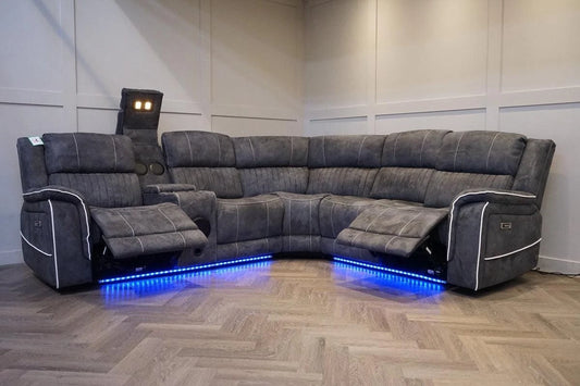 Geneva Fabric Electric Recliner Corner Sofa/Bluetooth/USB Led/Cooling-Cupholder