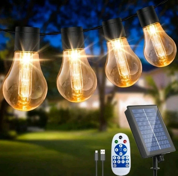 Solar Festoon Light Outdoor,15M/50FT Edsion Solar Light 20 bulbs with Remote