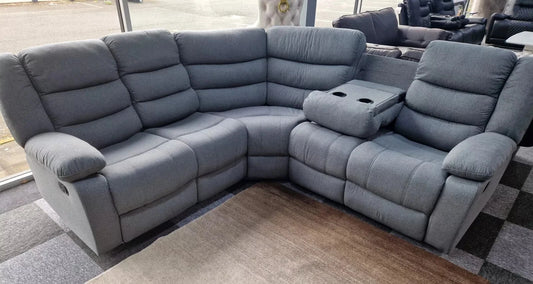 Madrid Fabric Recliner Corner Sofa Grey With Cup Holders(230 cm x 230 cm )