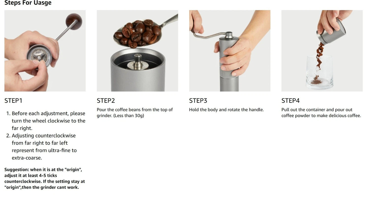 CONQUECO Manual Coffee Grinder Burr: Portable Stainless Steel Conical Burr Bean