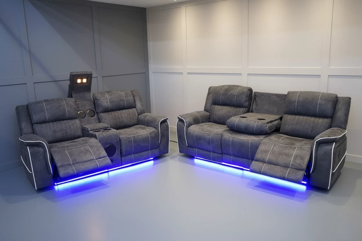 Geneva Fabric Electric Recliner Sofa 3+2 Set/Bluetooth/USB/Led/Cooling-Cupholder