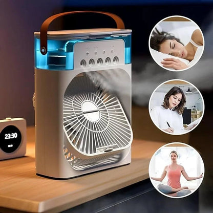 Portable Air Cooler Fan with Humidifier, USB Powered, 3-Speed Control, LED Display