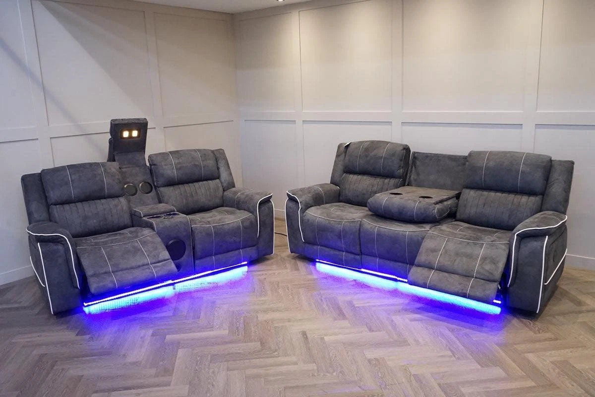 Hannah Fabric Electric Recliner Sofa 3+2 Set/Bluetooth/USB/Led/Cooling-Cupholder