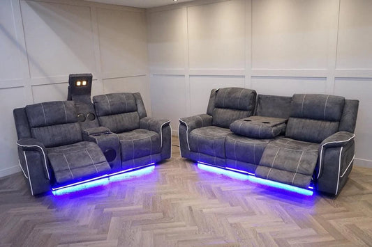 Hannah Fabric Electric Recliner Sofa 3+2 Set/Bluetooth/USB/Led/Cooling-Cupholder