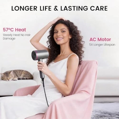 Professional Ionic Hair Dryer Powerful AC Motor Quick Drying with 2 Speed 3 Heat