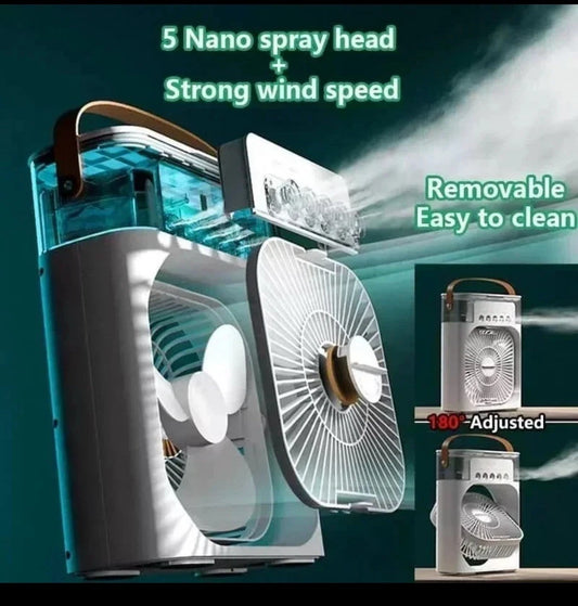 Portable Air Cooler Fan with Humidifier, USB Powered, 3-Speed Control, LED Display
