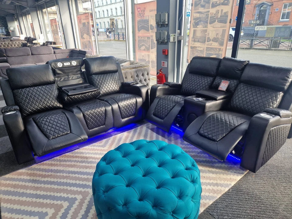 Florida Music Electric Recliners 3+2 Seater Leather Sofa Bluetooth/LED/USB Ports