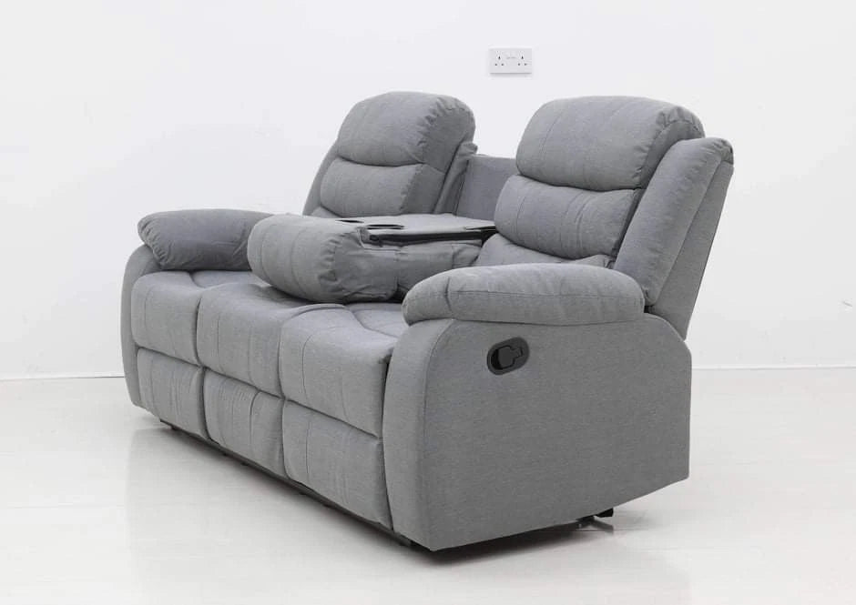 Madrid Fabric Recliner Sofa 3+2 Seater Set with Cupholders - Grey