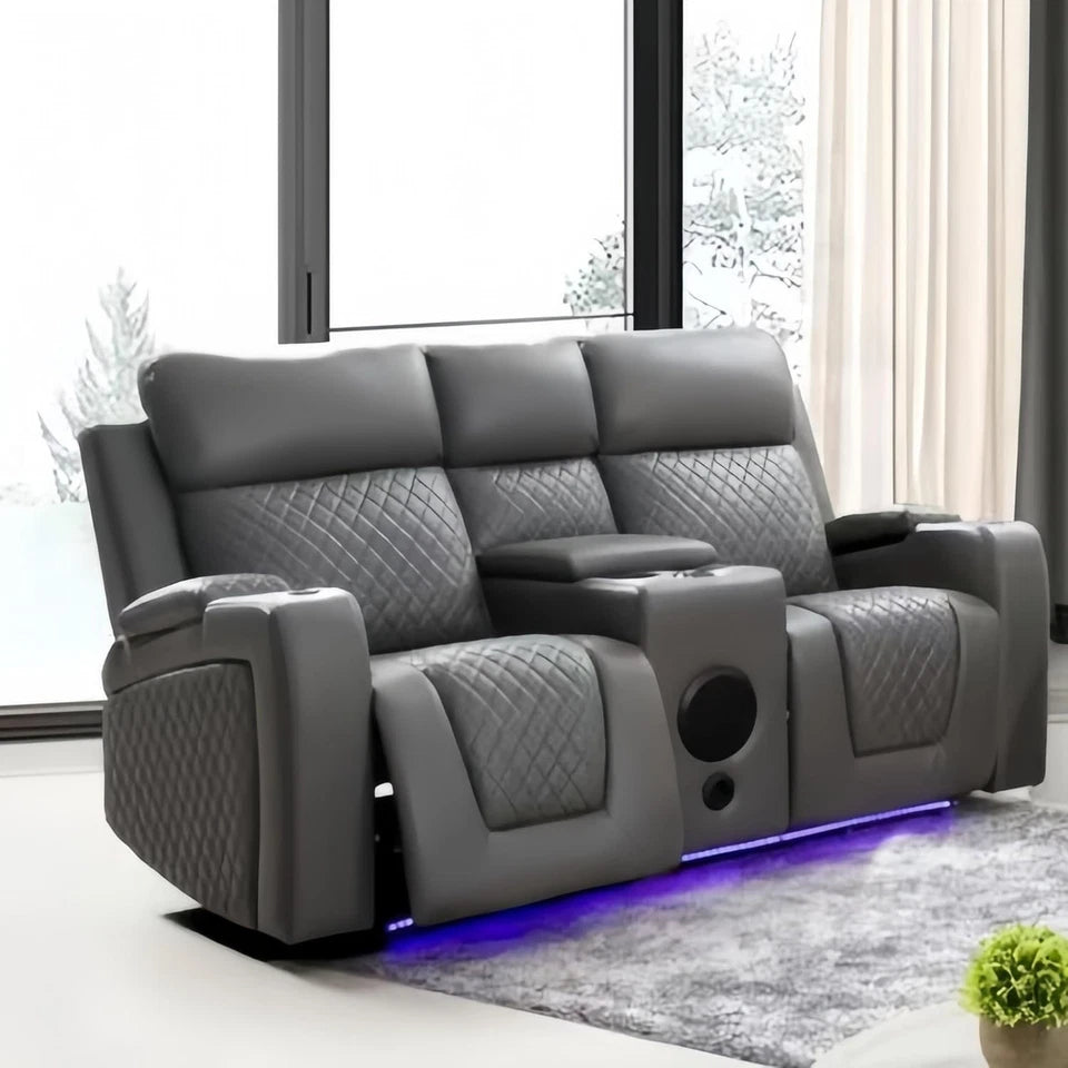 Florida Music Electric Recliners 3+2 Seater Leather Sofa Bluetooth/LED/USB Ports
