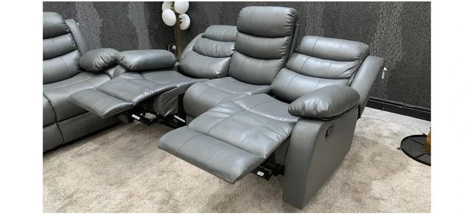 Madrid Leather Recliner Sofa with Cupholders-3+2 Seater Sofa-Grey(3+2 Seater)