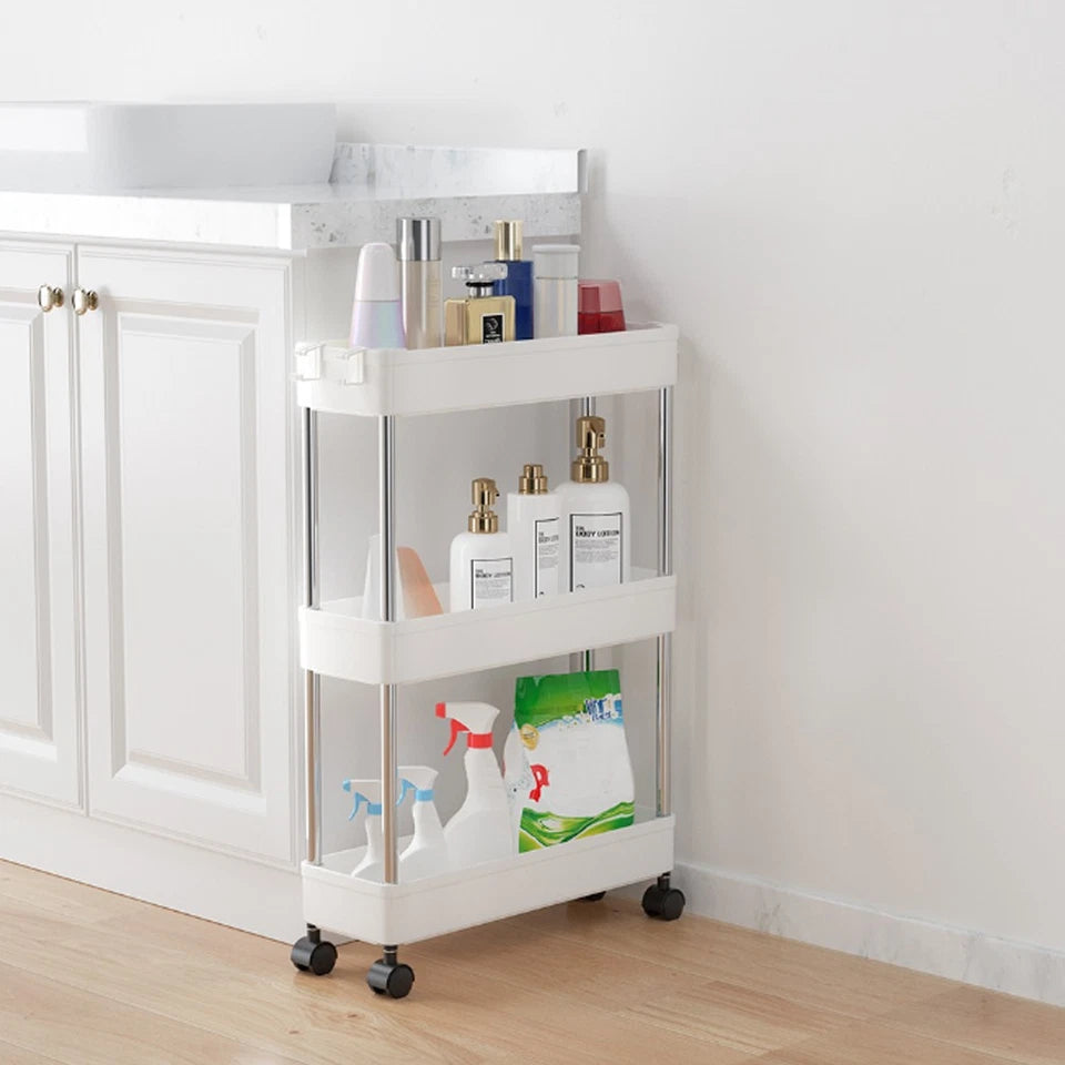 3-Tier Rolling Storage Trolley Cart – Slim Rack for Kitchen, Bathroom & Laundry