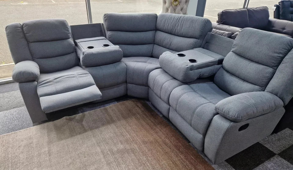 Madrid Fabric Recliner Corner Sofa Grey With Cup Holders(230 cm x 230 cm )