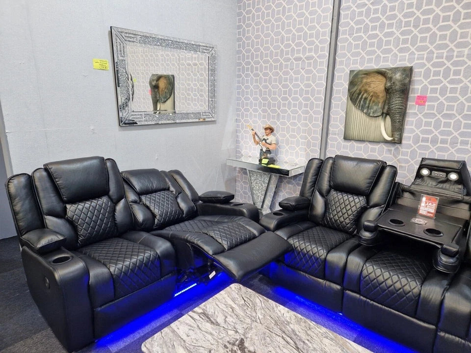 Orlando Leather Electric Recliner Sofa 3+2 Seater With Cup Holders/LED/Wireless