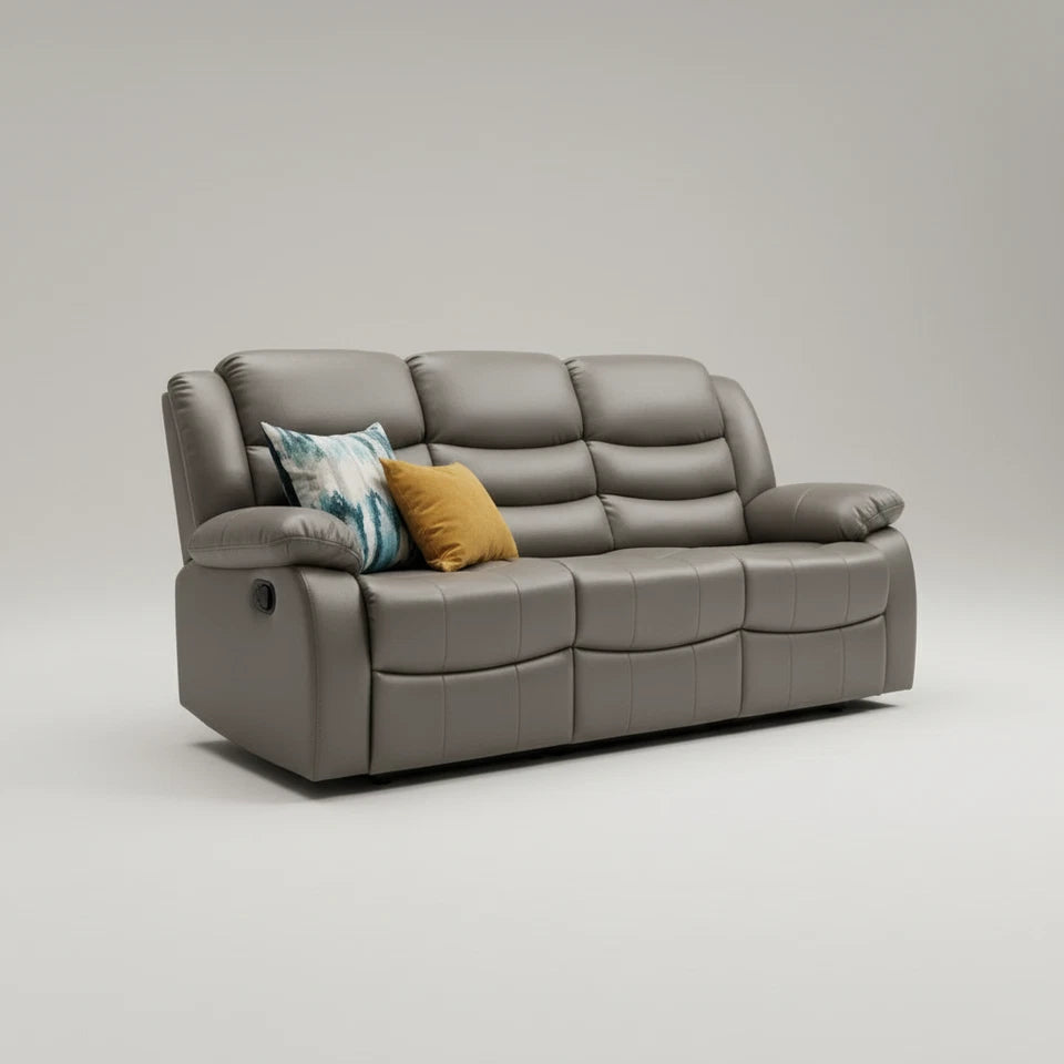 Madrid Leather Recliner Sofa 3+2 Set With Cup Holders-Grey