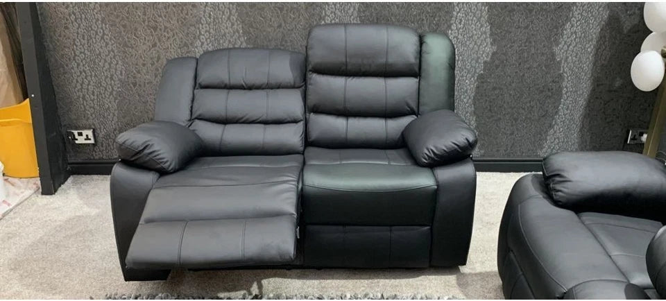 Madrid Leather Recliner Sofa with Cup holders-3+2 Seater Sofa-Black (3+2 Seater)