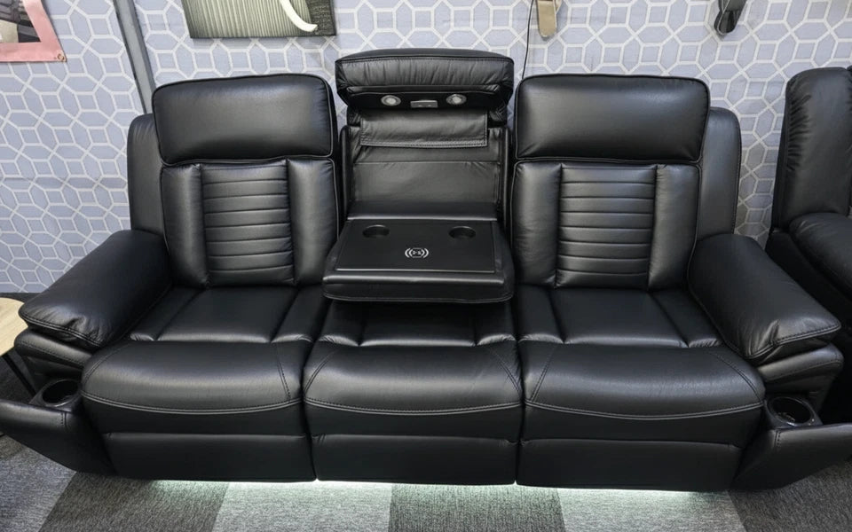 Sevilla Electric Recliner Leather Sofa 3+2 Seater-Cup-holders/Leds/Wireless/USB