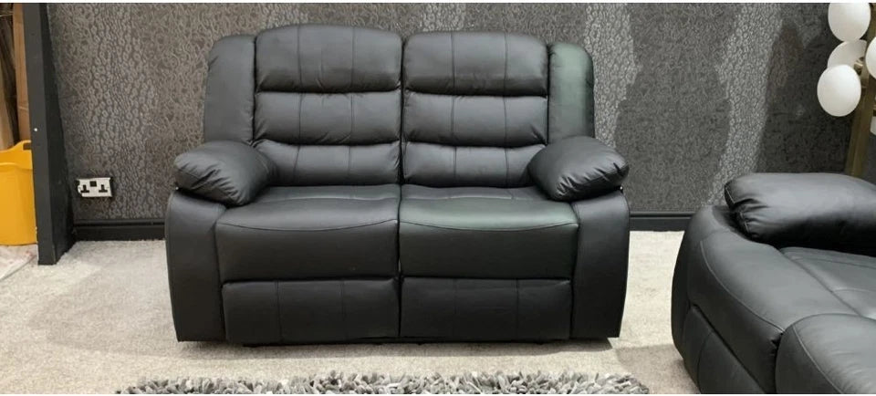 Madrid Leather Recliner Sofa with Cup holders-3+2 Seater Sofa-Black (3+2 Seater)