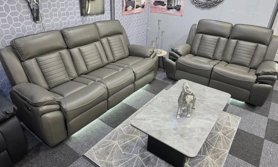 Sevilla Electric Recliner Leather Sofa 3+2 Seater-Cup-holders/Leds/Wireless/USB