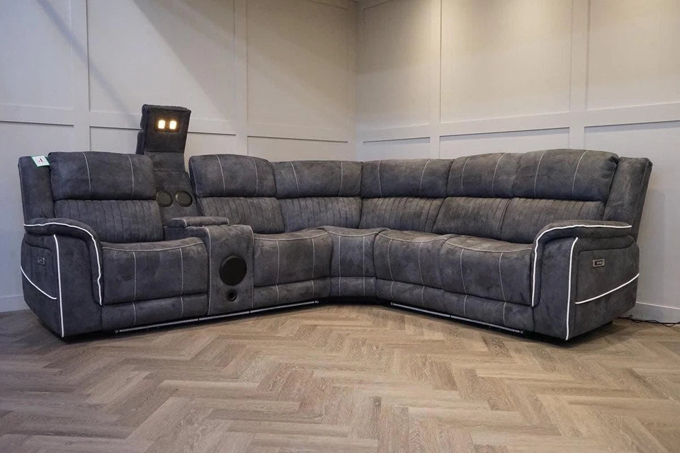 Geneva Fabric Electric Recliner Corner Sofa/Bluetooth/USB Led/Cooling-Cupholder