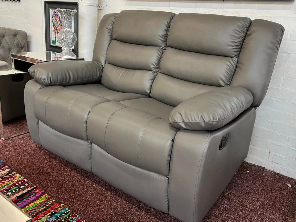 Madrid Leather Recliner Sofa 3+2 Set With Cup Holders-Grey