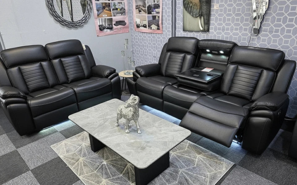 Sevilla Electric Recliner Leather Sofa 3+2 Seater-Cup-holders/Leds/Wireless/USB