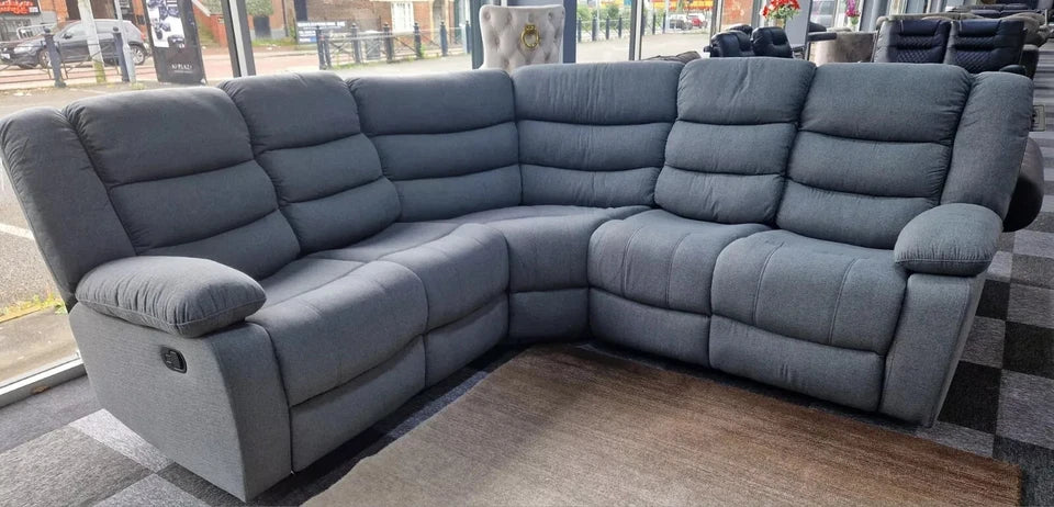 Madrid Fabric Recliner Corner Sofa Grey With Cup Holders(230 cm x 230 cm )