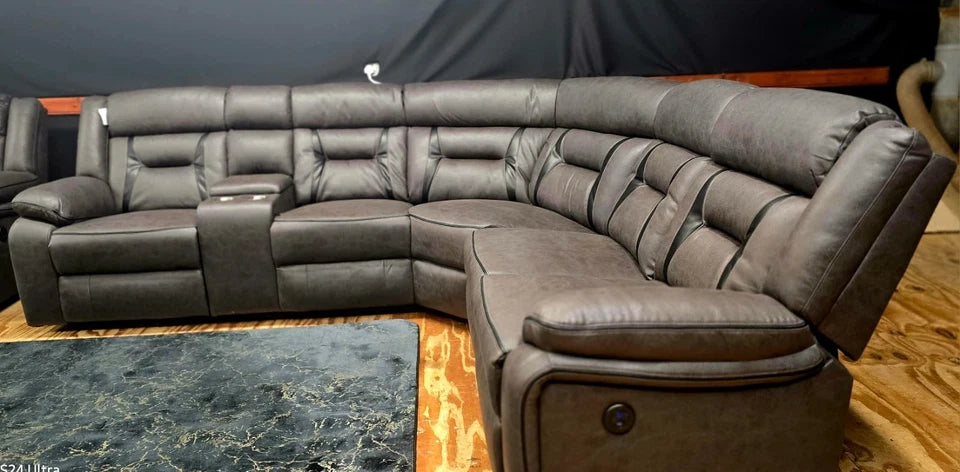 Nova Electric Recliner Corner Sofa Elephant Grey-Leather Corner Sofa