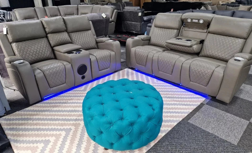 Florida Music Electric Recliners 3+2 Seater Leather Sofa Bluetooth/LED/USB Ports