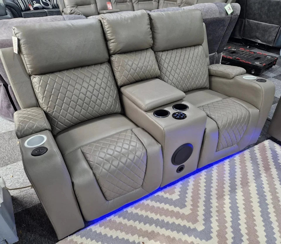 Florida Music Electric Recliners 3+2 Seater Leather Sofa Bluetooth/LED/USB Ports