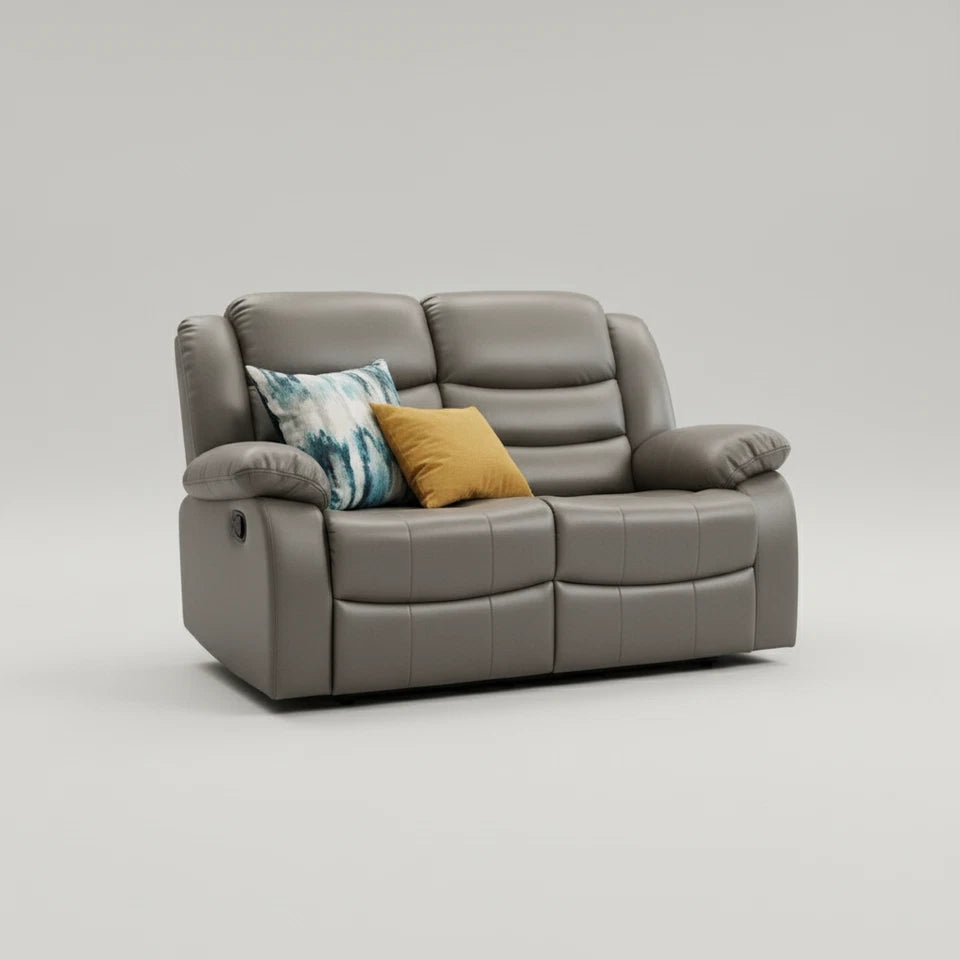 Madrid Leather Recliner Sofa 3+2 Set With Cup Holders-Grey