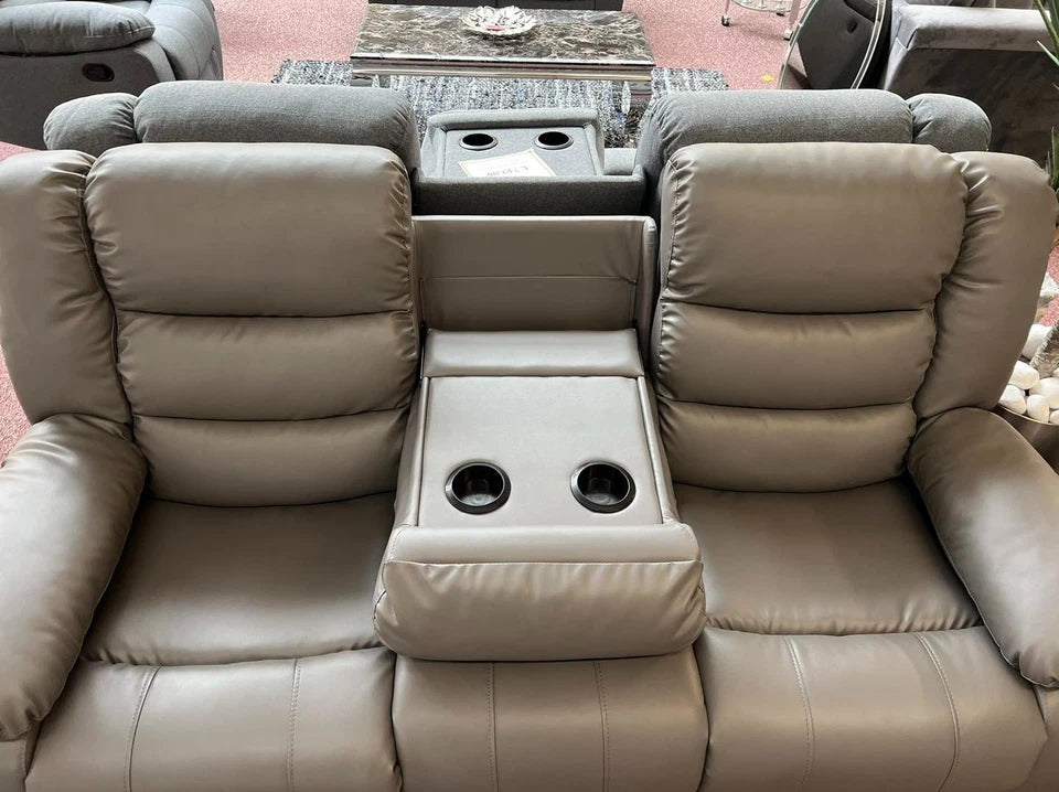 Madrid Leather Recliner Sofa 3+2 Set With Cup Holders-Grey