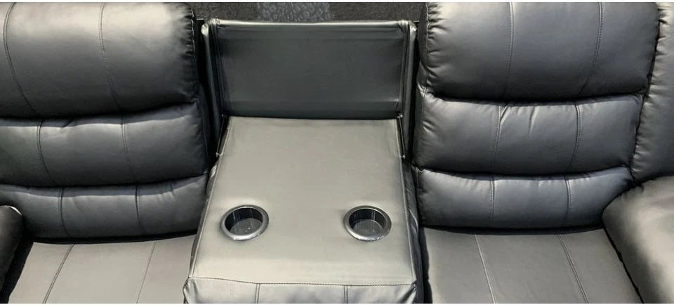 Madrid Leather Recliner Sofa with Cup holders-3+2 Seater Sofa-Black (3+2 Seater)