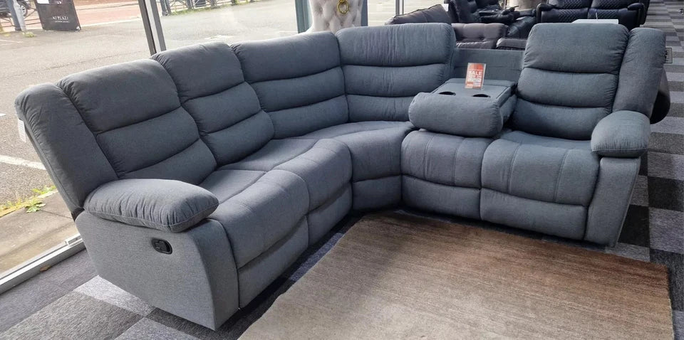 Madrid Fabric Recliner Corner Sofa Grey With Cup Holders(230 cm x 230 cm )