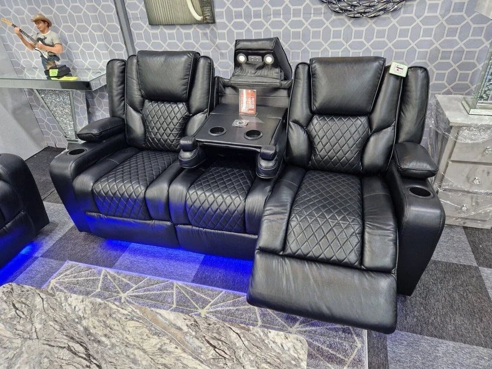 Orlando Leather Electric Recliner Sofa 3+2 Seater With Cup Holders/LED/Wireless