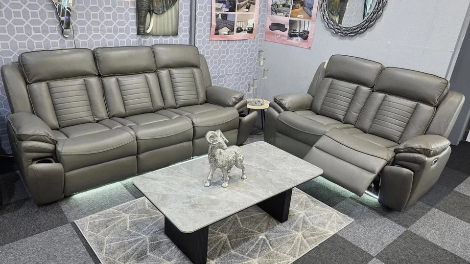 Sevilla Electric Recliner Leather Sofa 3+2 Seater-Cup-holders/Leds/Wireless/USB