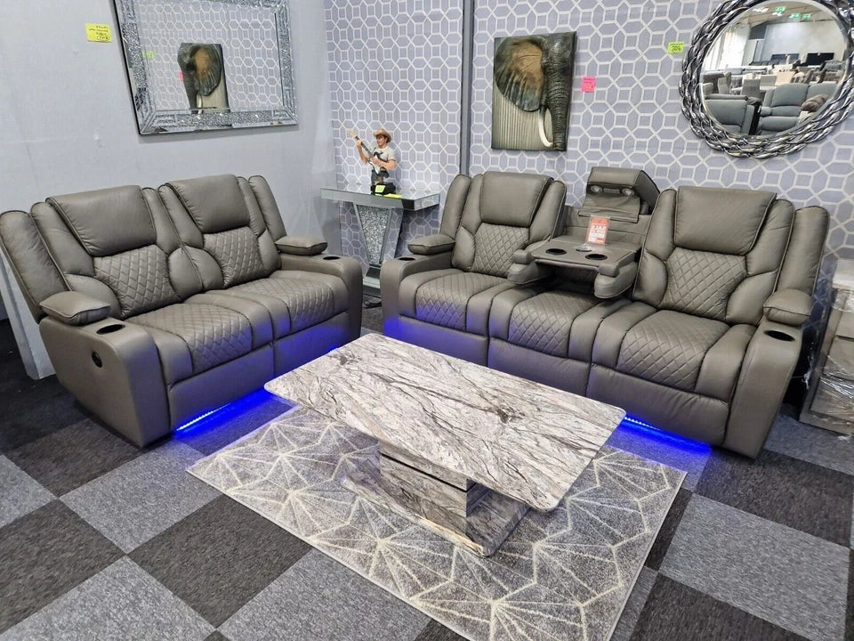 Orlando Leather Electric Recliner Sofa 3+2 Seater With Cup Holders/LED/Wireless