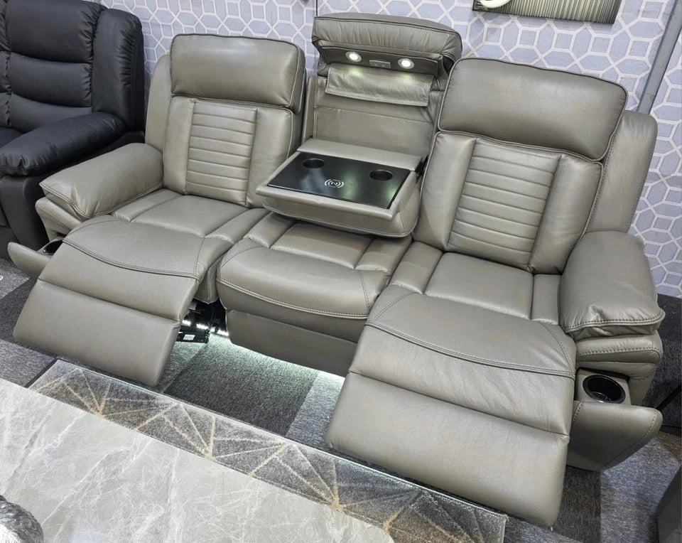 Sevilla Electric Recliner Leather Sofa 3+2 Seater-Cup-holders/Leds/Wireless/USB