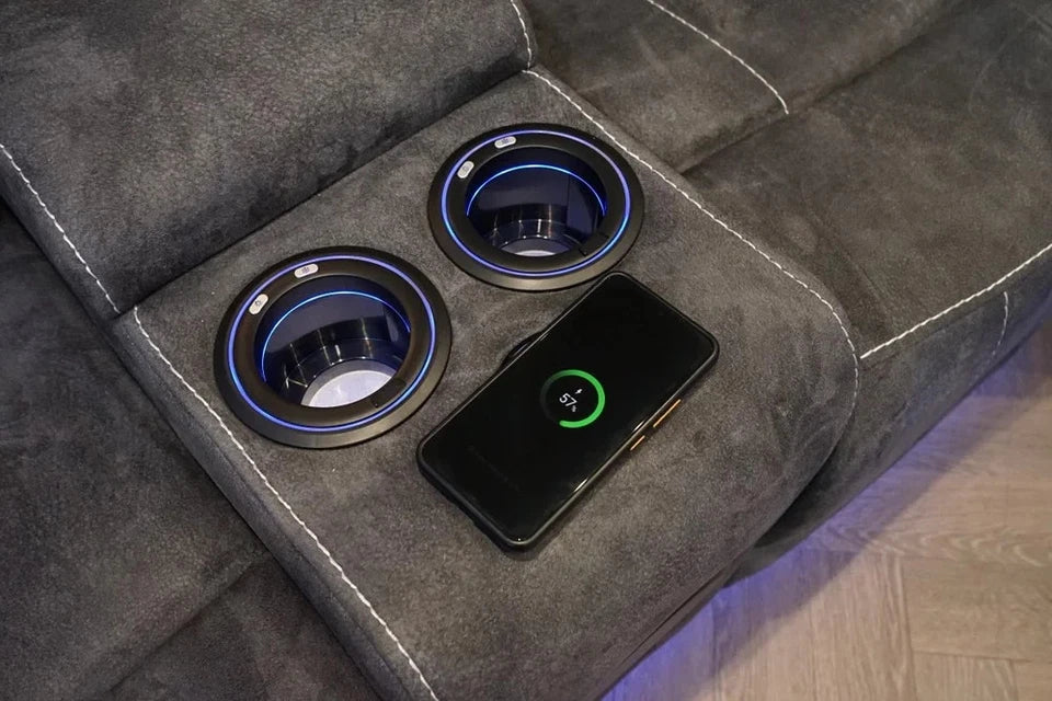 Geneva Fabric Electric Recliner Corner Sofa/Bluetooth/USB Led/Cooling-Cupholder