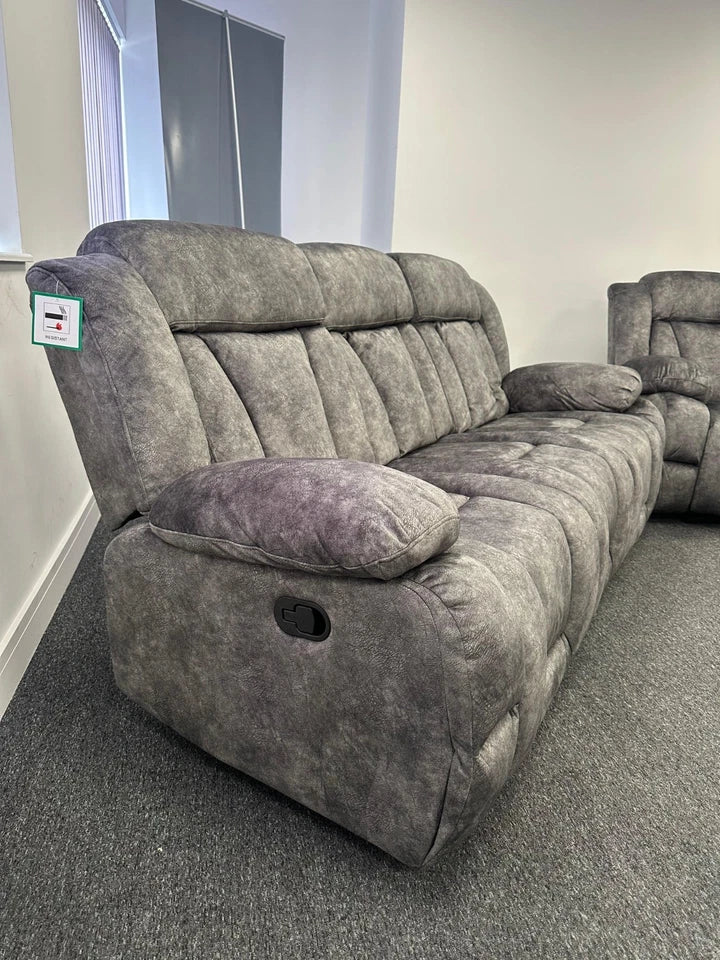 Buenos Suede Fabric Recliner Sofa 3+2 Seater With Cup Holders Grey
