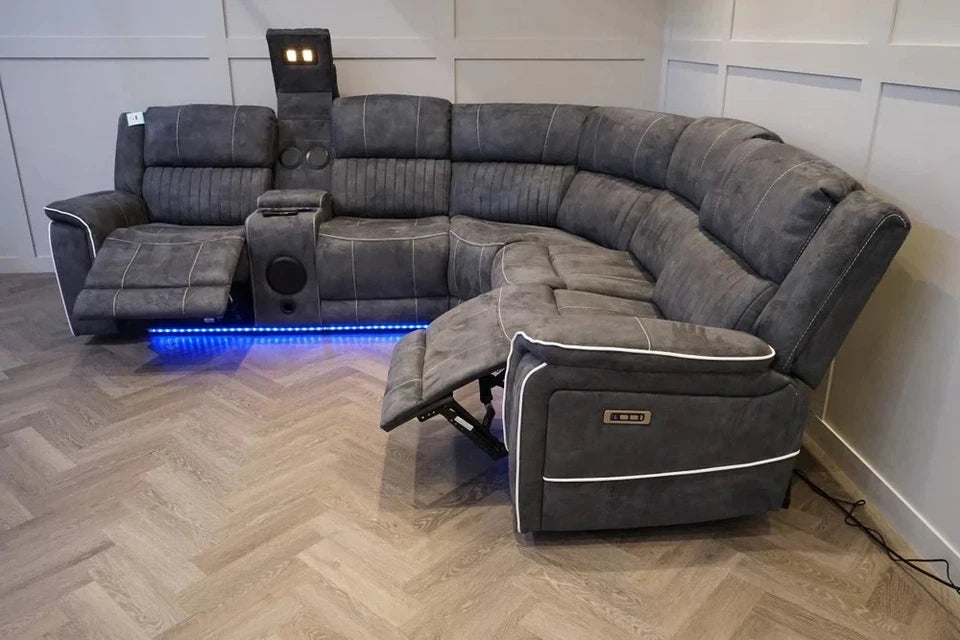 Geneva Fabric Electric Recliner Corner Sofa/Bluetooth/USB Led/Cooling-Cupholder