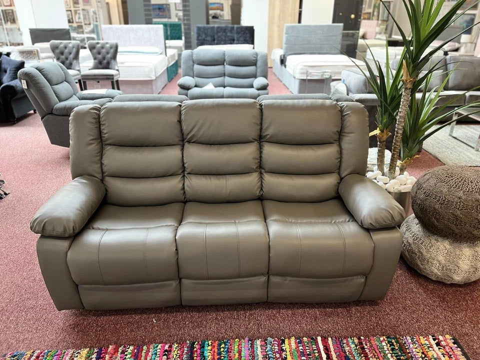 Madrid Leather Recliner Sofa 3+2 Set With Cup Holders-Grey