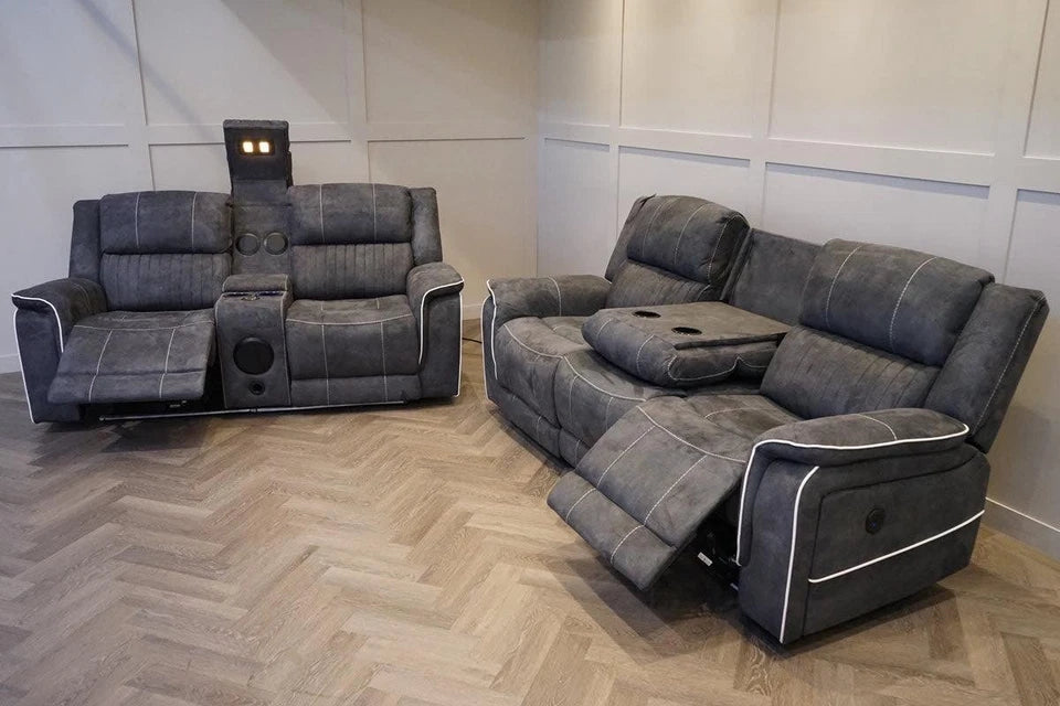 Hannah Fabric Electric Recliner Sofa 3+2 Set/Bluetooth/USB/Led/Cooling-Cupholder