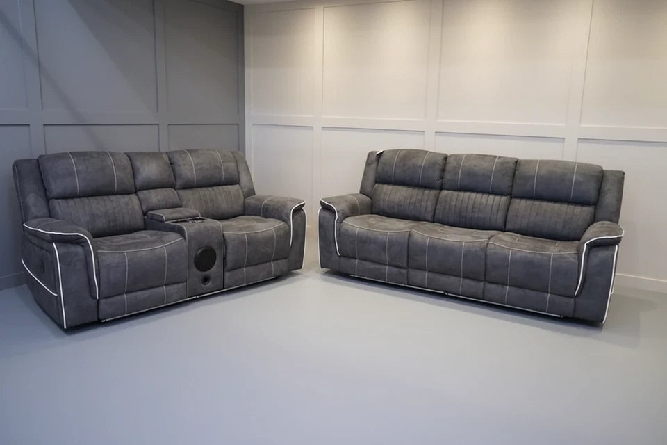 Geneva Fabric Electric Recliner Sofa 3+2 Set/Bluetooth/USB/Led/Cooling-Cupholder