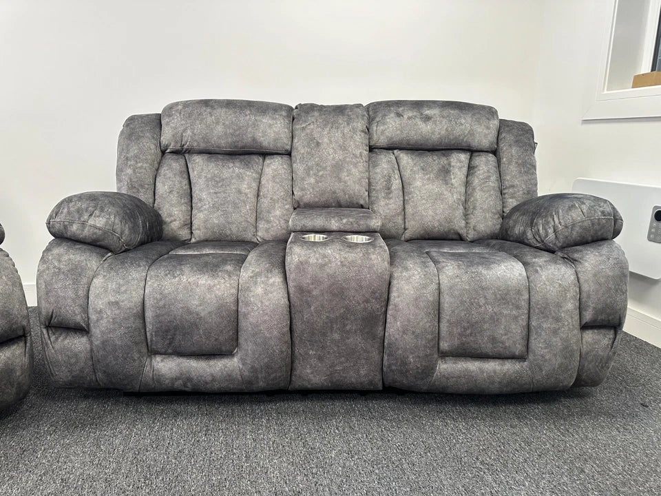 Buenos Suede Fabric Recliner Sofa 3+2 Seater With Cup Holders Grey