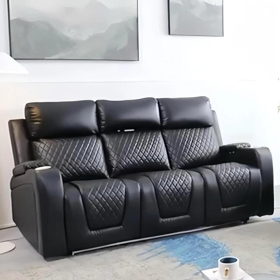 Florida Music Electric Recliners 3+2 Seater Leather Sofa Bluetooth/LED/USB Ports