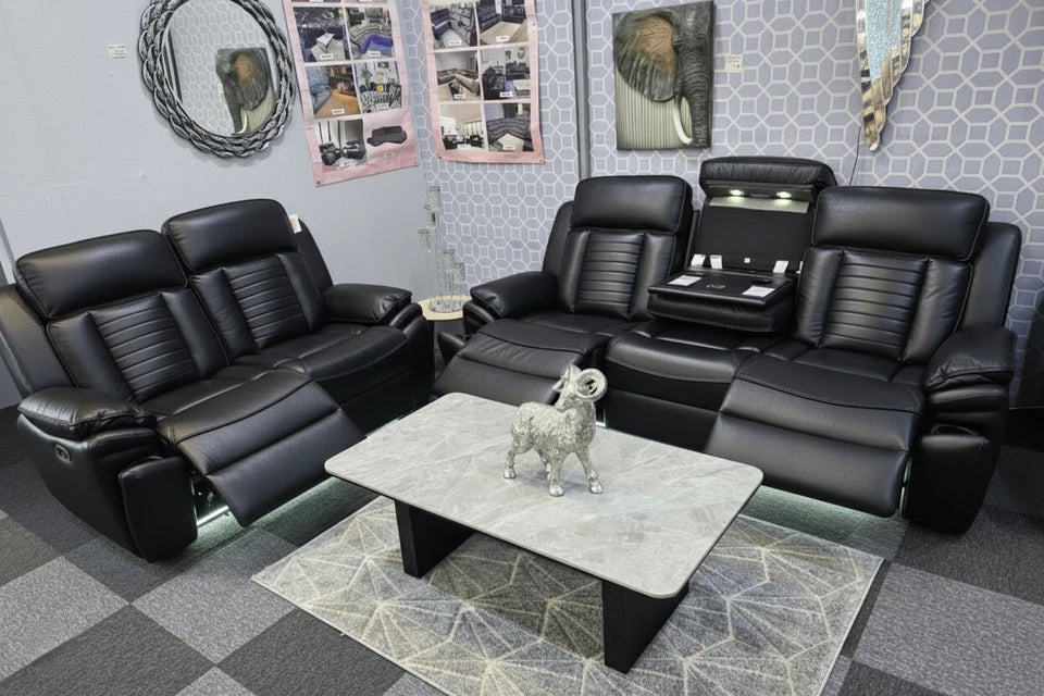Sevilla Electric Recliner Leather Sofa 3+2 Seater-Cup-holders/Leds/Wireless/USB