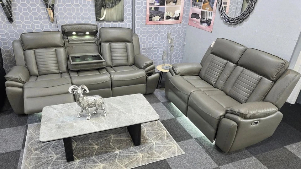 Sevilla Electric Recliner Leather Sofa 3+2 Seater-Cup-holders/Leds/Wireless/USB